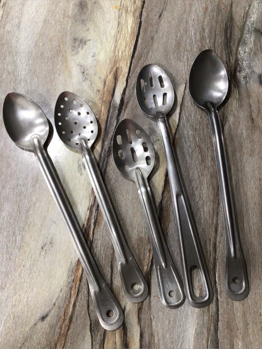 Set of 5 Vintage Stainless Steel Serving Spoons AP-1033 AP-1015 Japan #821 Korea